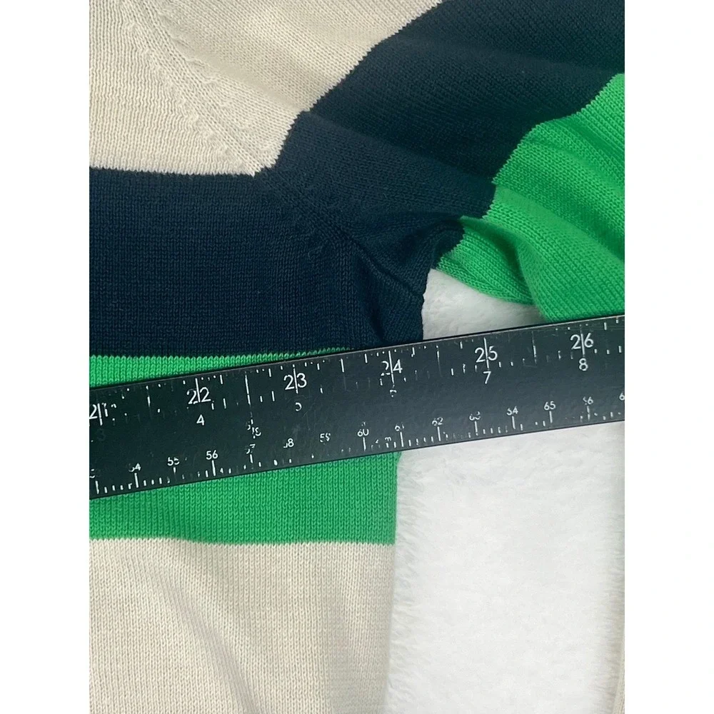 Timberland Mens V Neck Striped Sweater Green Navy Cream‎ XL Regular Fit Cotton